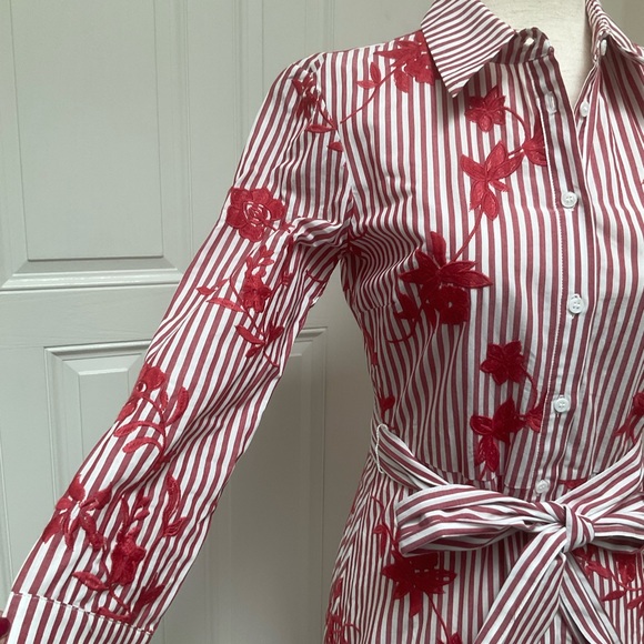 Zara Striped Embroided Dress Red  Midi XSmall - Picture 6 of 15